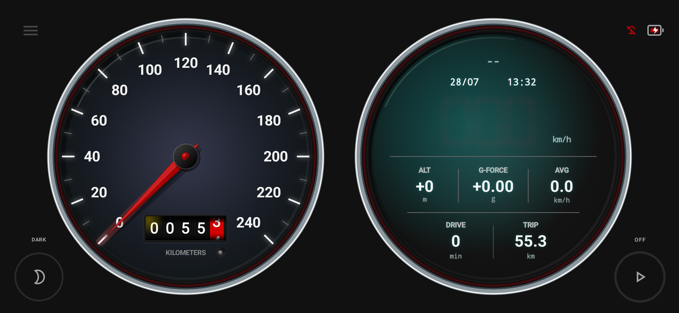 NeoGauge Classic dashboard in dark mode